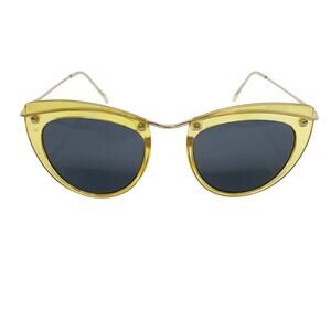 Metal Cat-Eye Full-Rim Sunglasses Yellow Frame Dark Gray Lenses Unisex